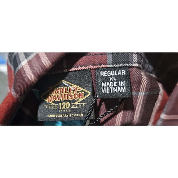 New Harley Davidson 120th Anniversary Plaid Button Shirt Red Men’s Size … - Picture 7 of 8